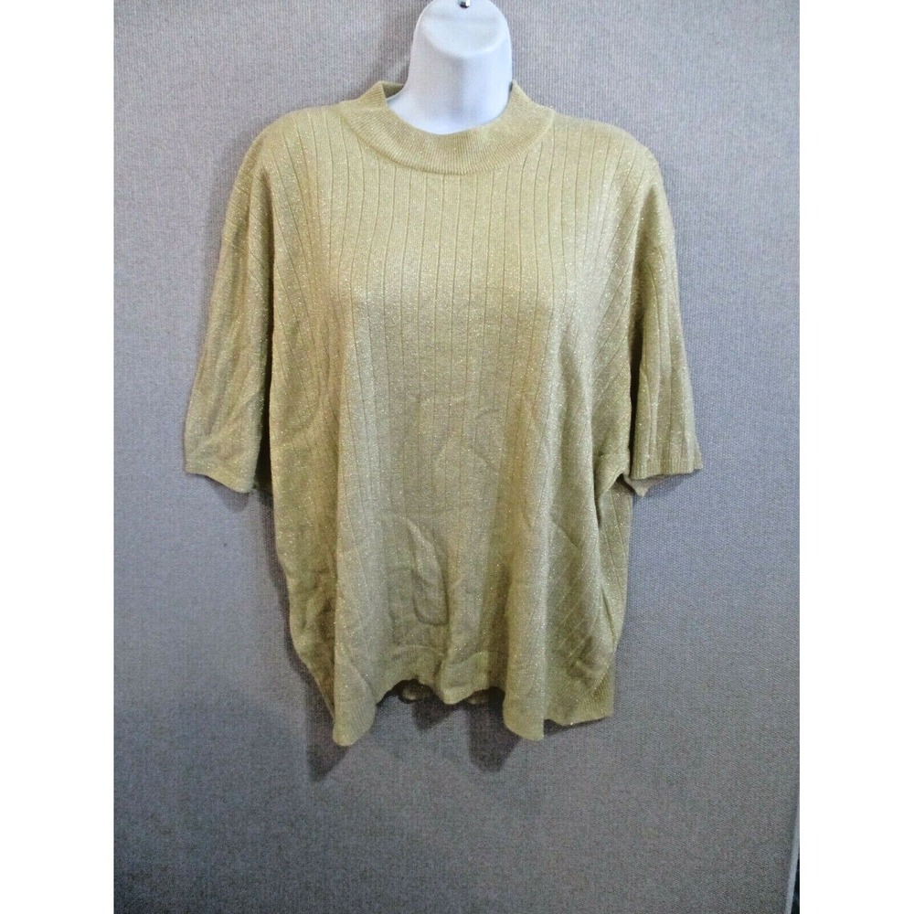 VTG 90's Prophecy Sag Harbor Mock Turtleneck Plus Size 3X Gold Metallic Short Sl